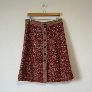 Vintage 70s Lord And Taylor Knit Orange Button Front Midi Skirt 32 Waist M/L